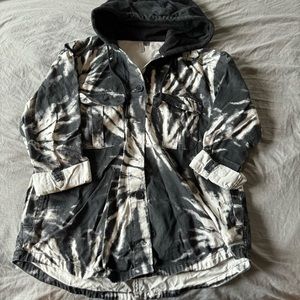 tie dye button up hooded flannel